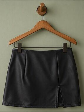 Black Faux Leather Mini Skirt | Side Slit | Chic Closet Essential | Size S